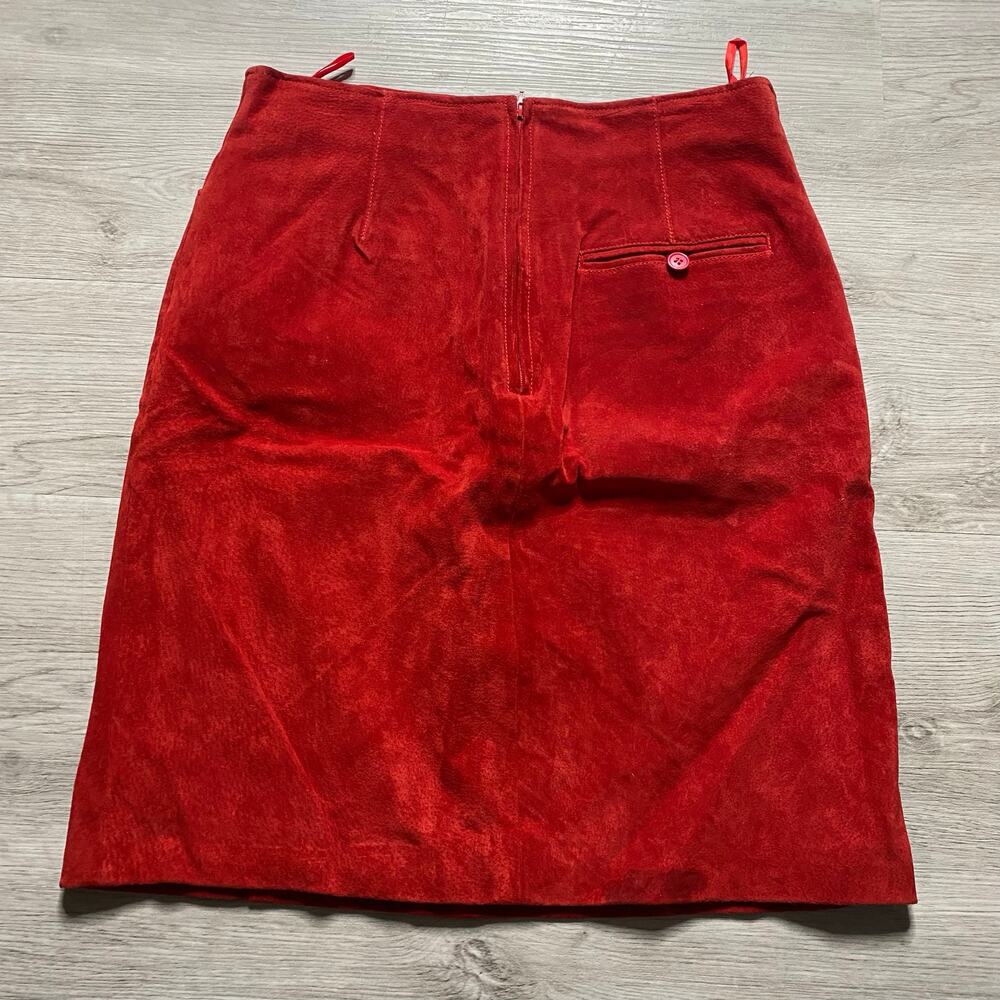 Beautiful Vintage Suede Red Skirt Vest Suit Size L Modern Medium - Picture 9 of 10